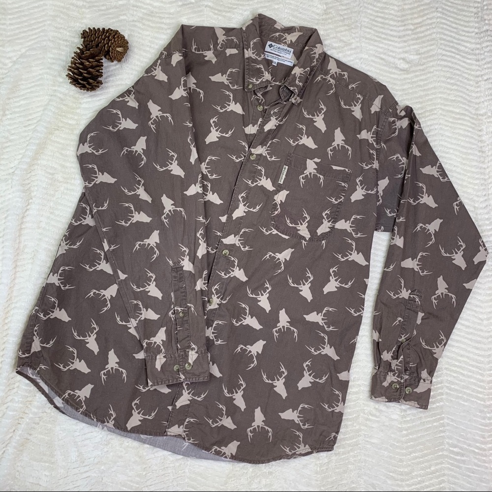 Columbia Brown Cotton Buck Print Button Down | XL